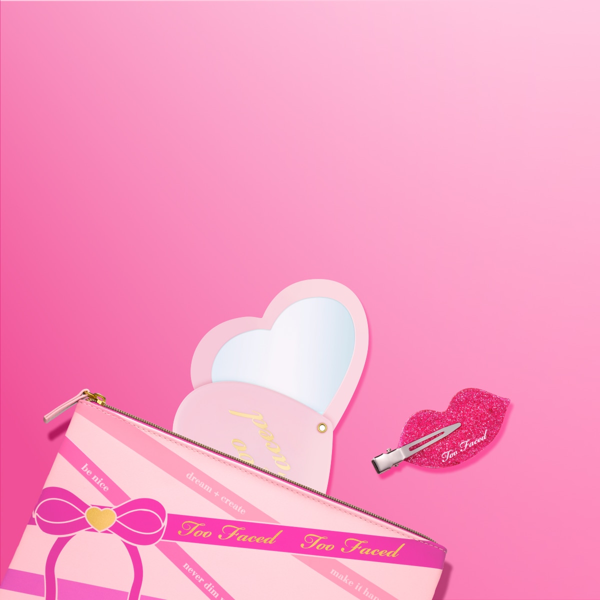 Enjoy a free Too Faced Bag, Mirror and Hairclips when you spend £45+.