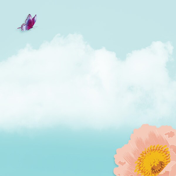 blue background with flowers and butterflies
