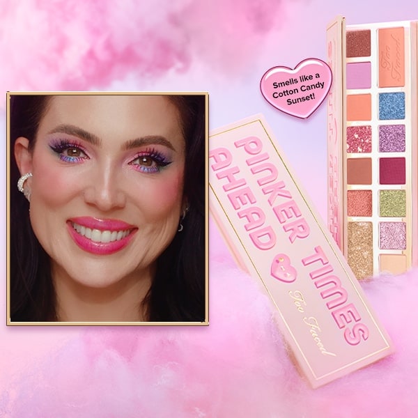 pink clouds with model image and pinker times ahead eyeshadow palette
