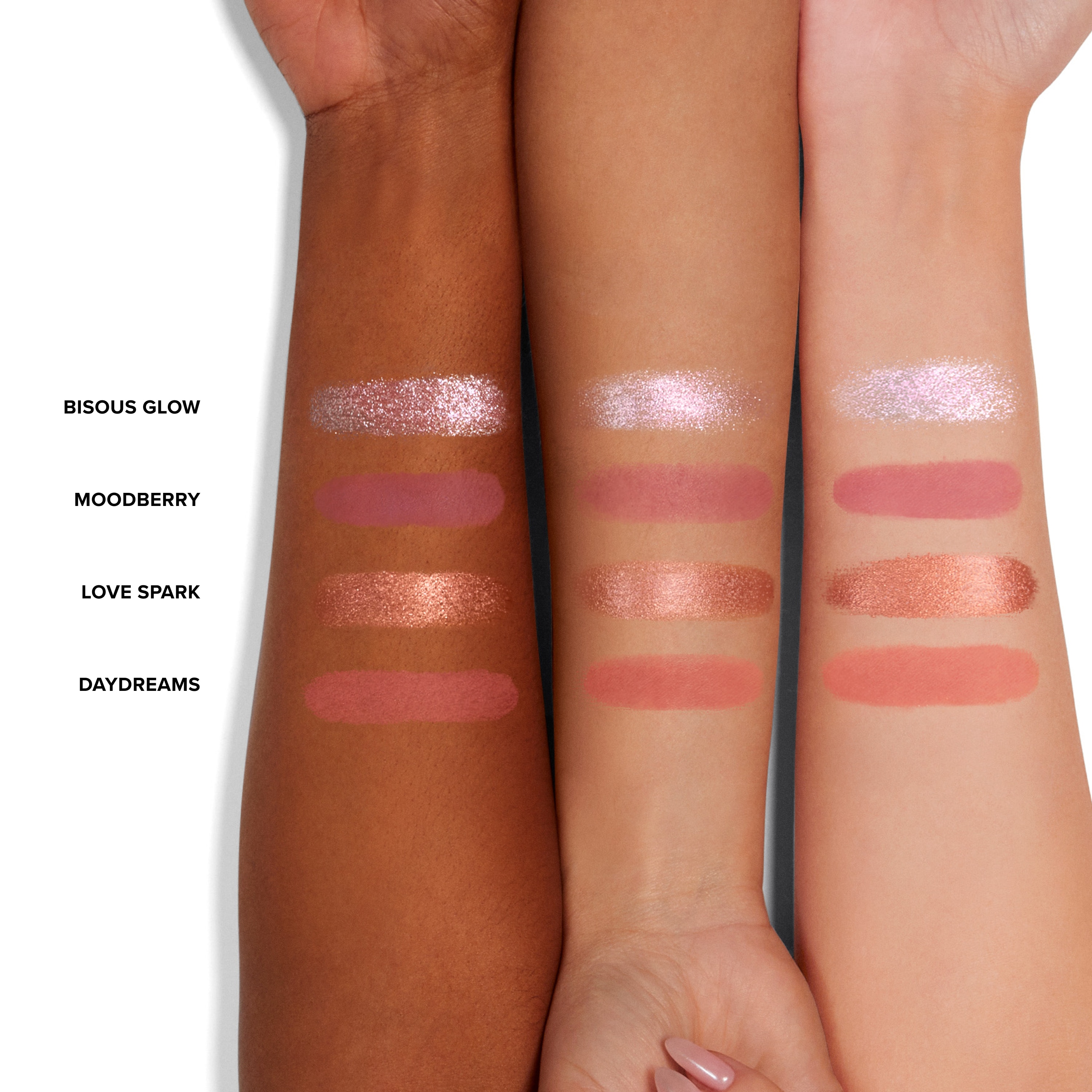 Daydreams Face Palette Holiday 2026, Daydreams — Blush Moodberry — Blush Bisous Glow — Highlighter Love Spark — Highlighter, NET WT. 0.38 OZ. / 11.0 g