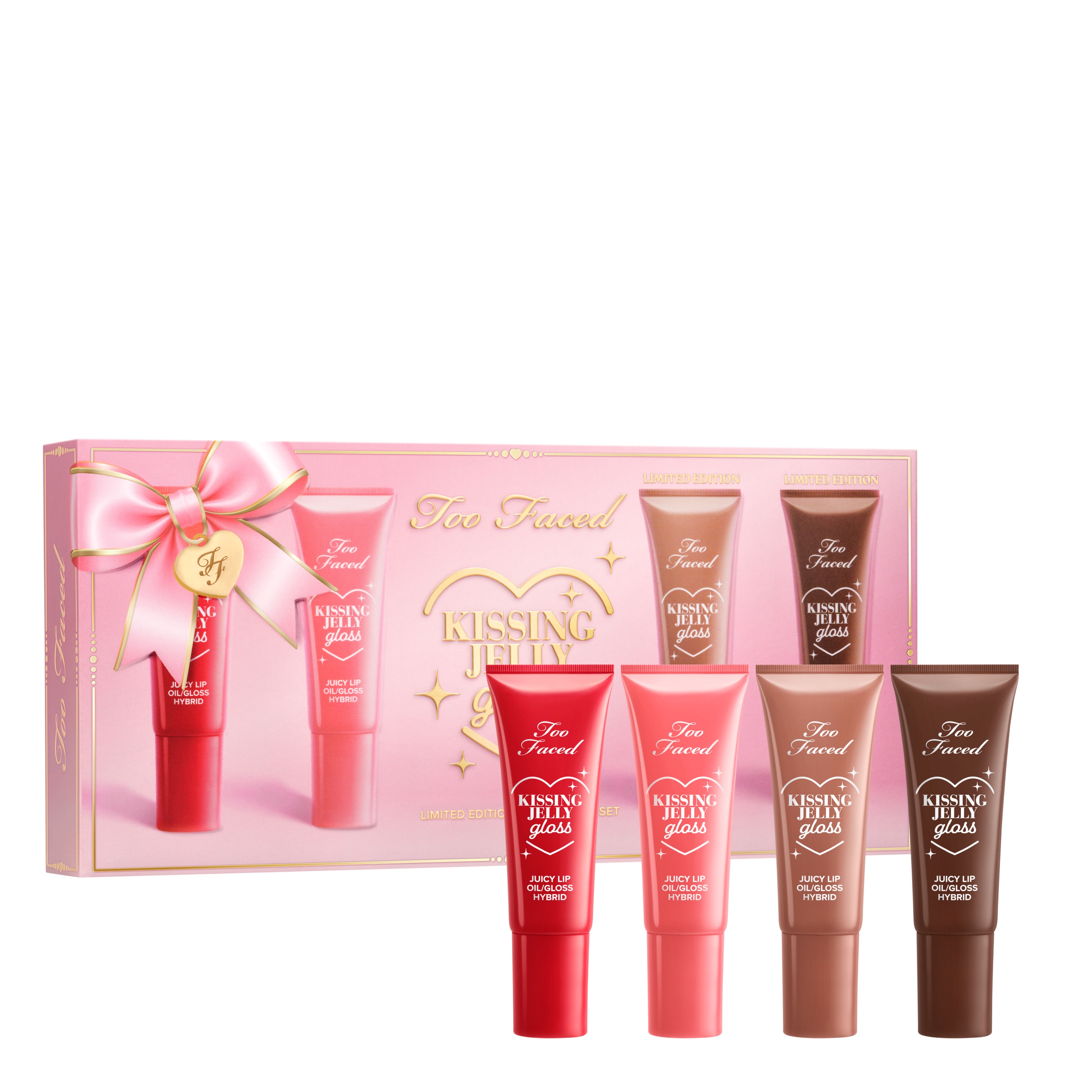 Kissing Jelly Lip Oil Gloss Collection Holiday 2026, Soda Pop — Warm Light Nude Fresh Baked Cookie — Medium Cocoa Nude Sour Watermelon — Electric Coral Red Cherry Pie — Cherry Red, 5ml (x4)