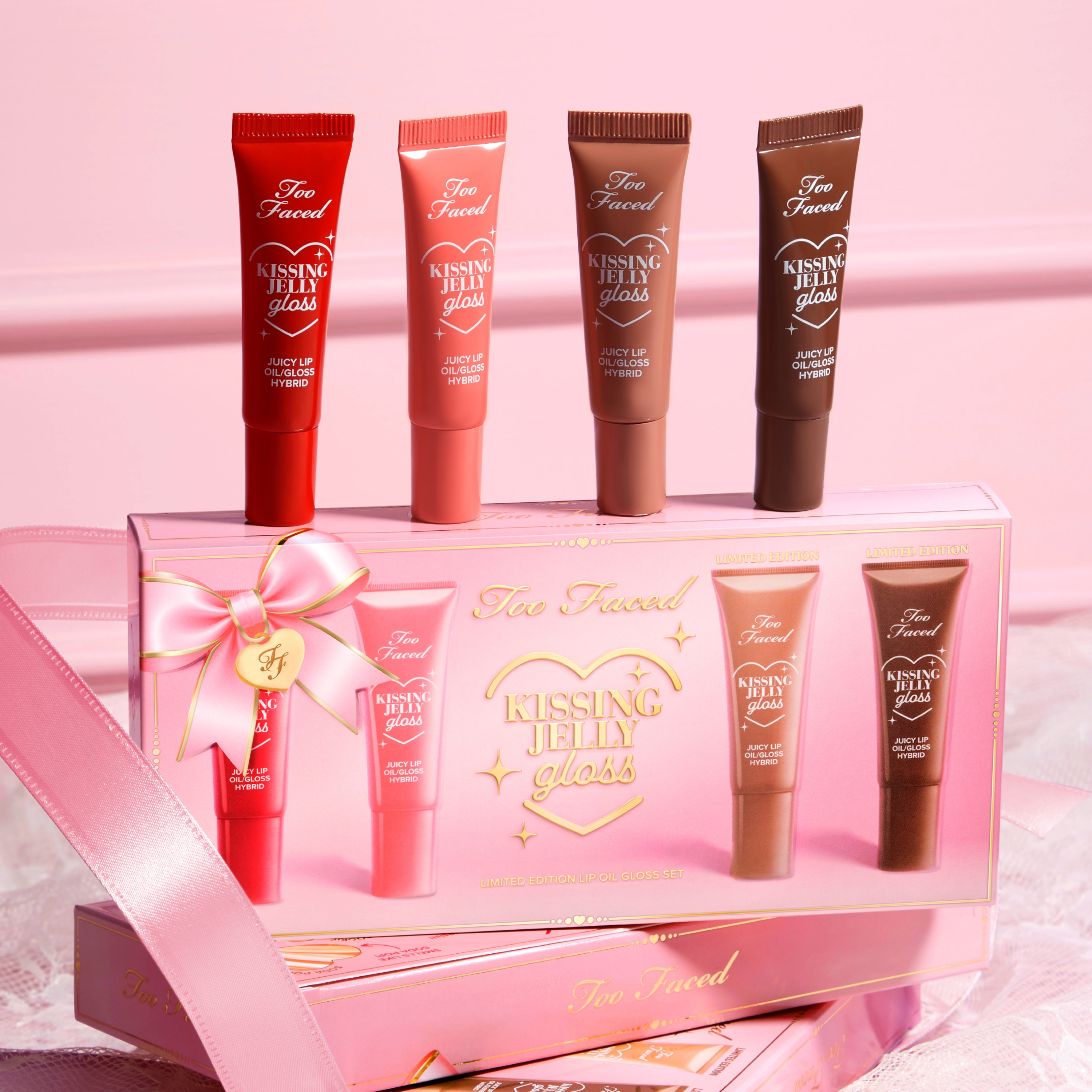 Kissing Jelly Lip Oil Gloss Collection Holiday 2026, Soda Pop — Warm Light Nude Fresh Baked Cookie — Medium Cocoa Nude Sour Watermelon — Electric Coral Red Cherry Pie — Cherry Red, 5ml (x4)