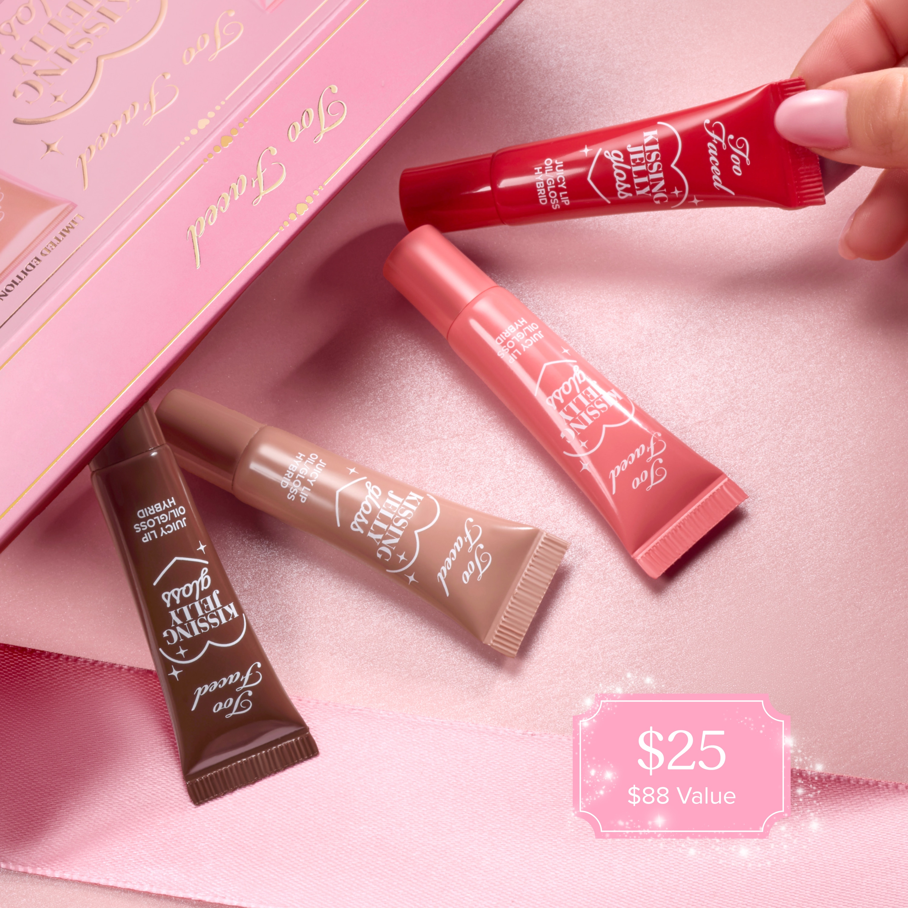 Kissing Jelly Lip Oil Gloss Collection Holiday 2026, Soda Pop — Warm Light Nude Fresh Baked Cookie — Medium Cocoa Nude Sour Watermelon — Electric Coral Red Cherry Pie — Cherry Red, 5ml (x4)
