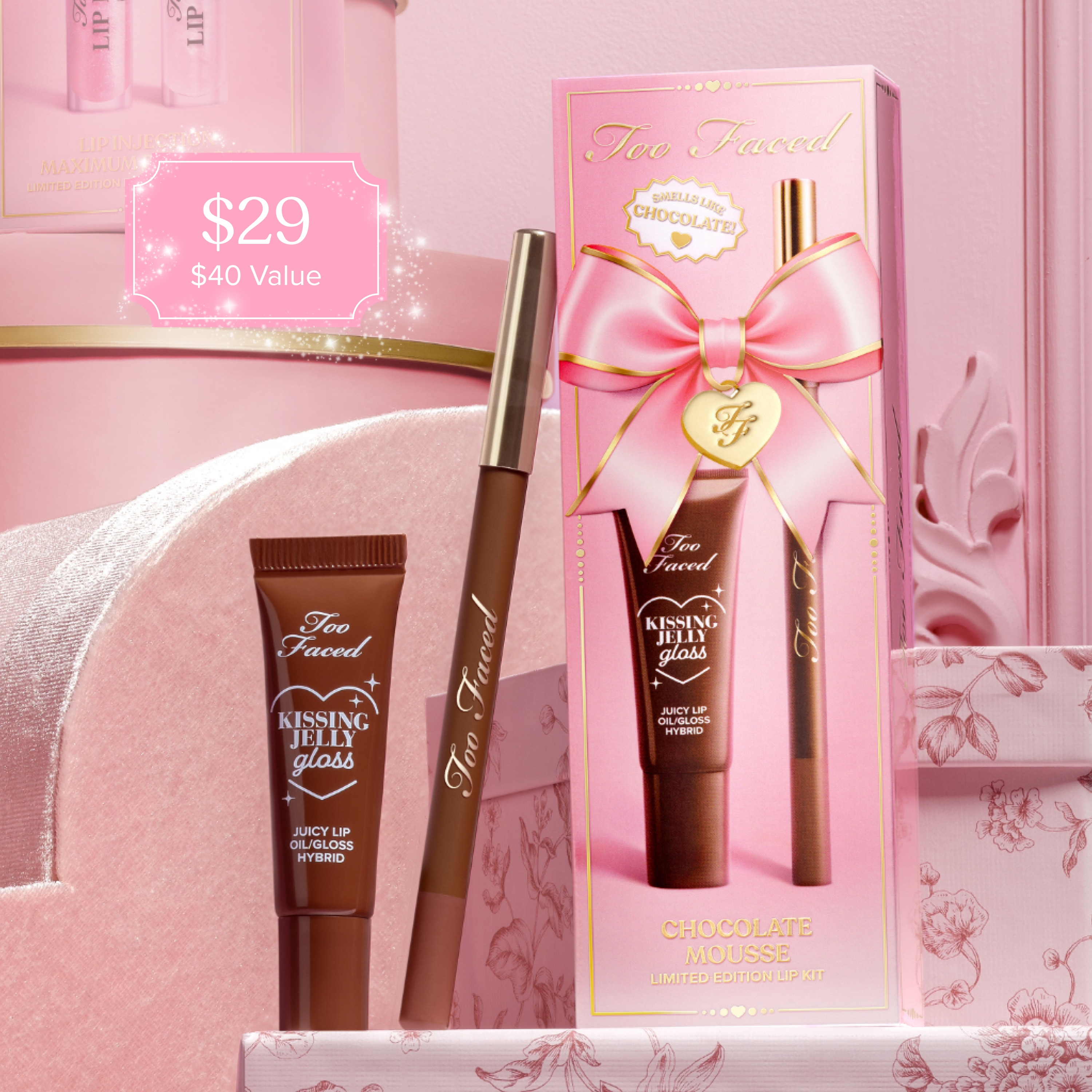 Chocolate Mousse Lip Kit Holiday 2026, Chocolate Mousse - Light Nude Brown, 4.5ml & 1.67g