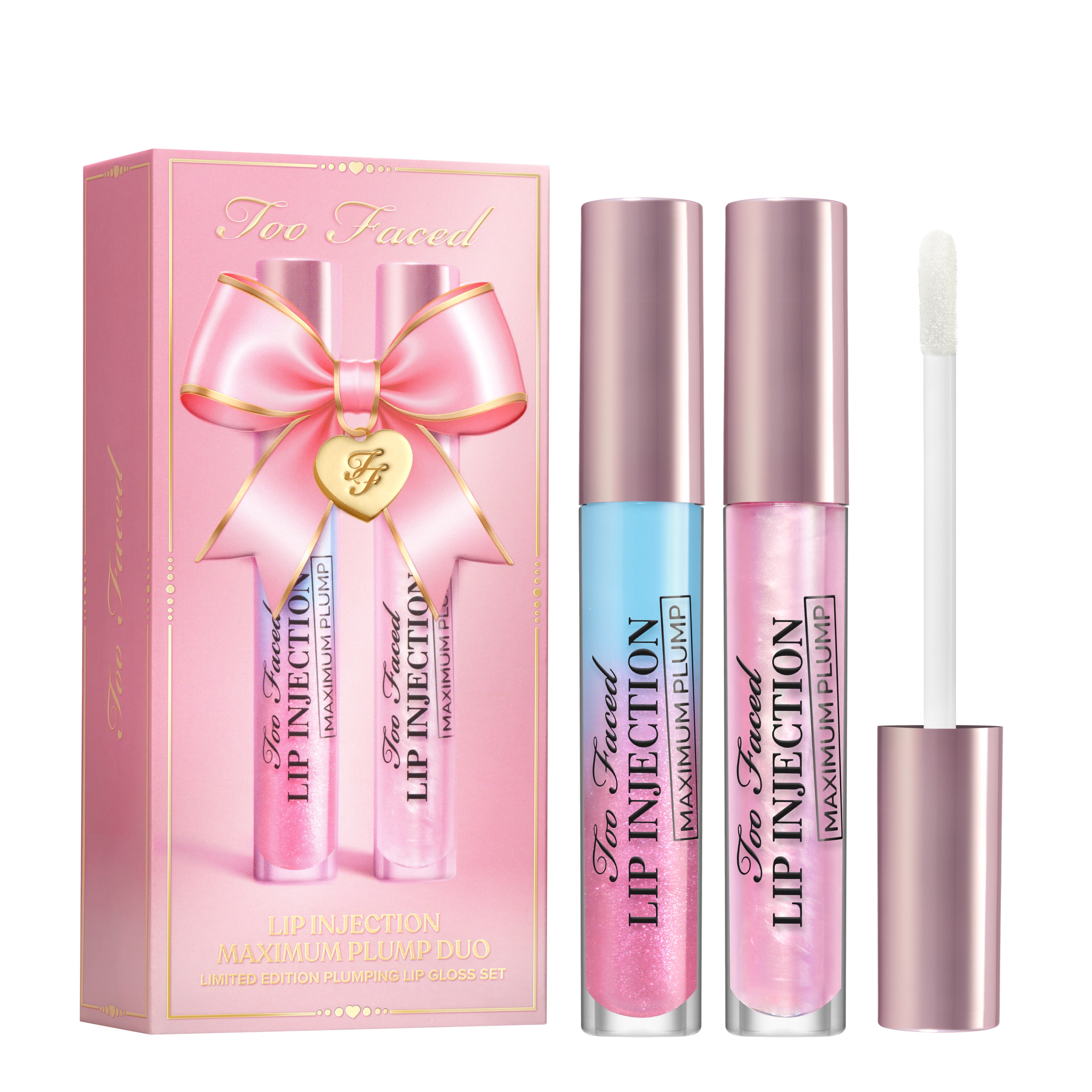 Lip Injection Maximum Plump Lip Gloss Duo Holiday 2026, Original — Clear Taffy Twist — Ombré Neon Pink Sparkle into Baby Blue, 10 g / 0.35 Oz