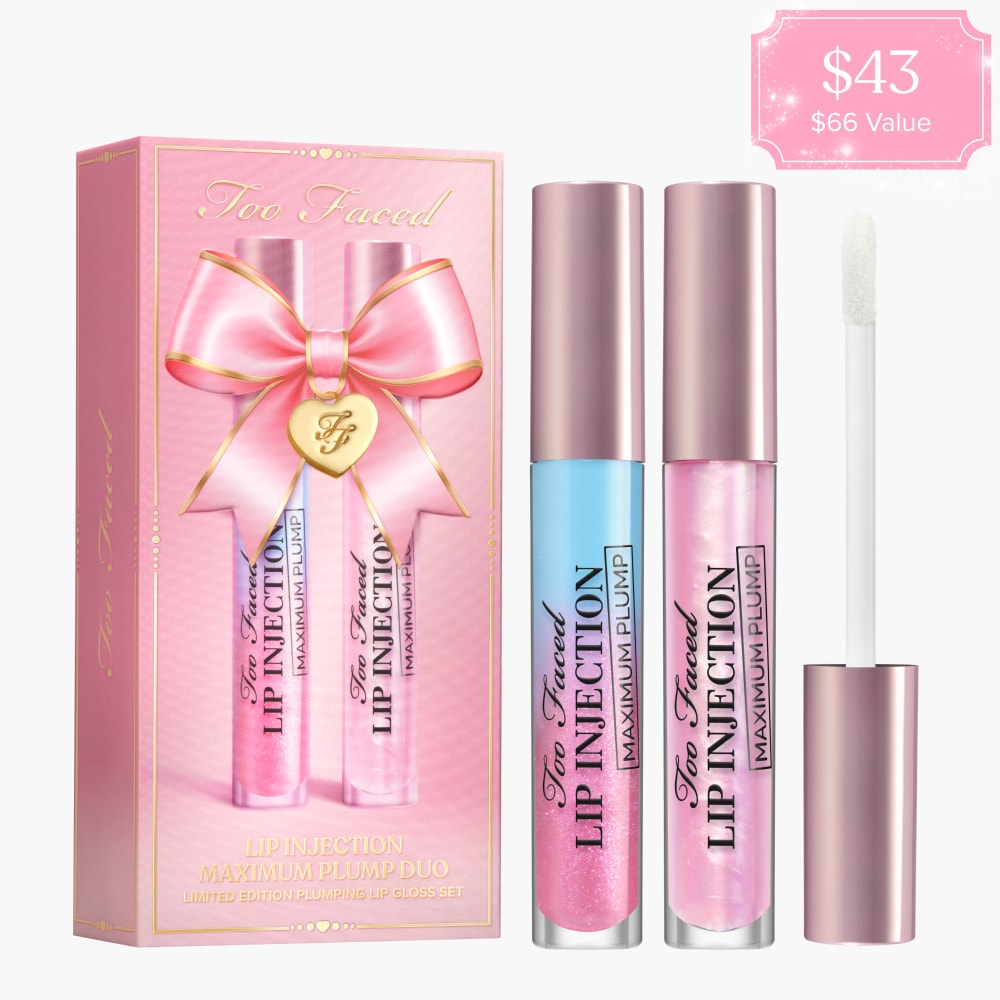 Lip Injection Maximum Plump Lip Gloss Duo Holiday 2026, Original — Clear Taffy Twist — Ombré Neon Pink Sparkle into Baby Blue, 10 g / 0.35 Oz